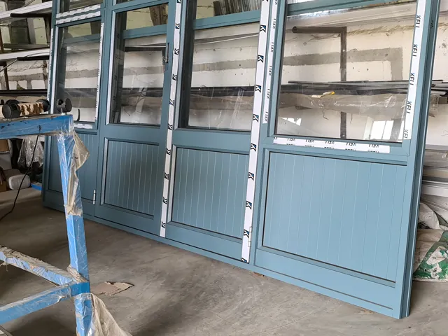 Cottage-pane doors in fabrication, ODG workshop, Bredasdorp