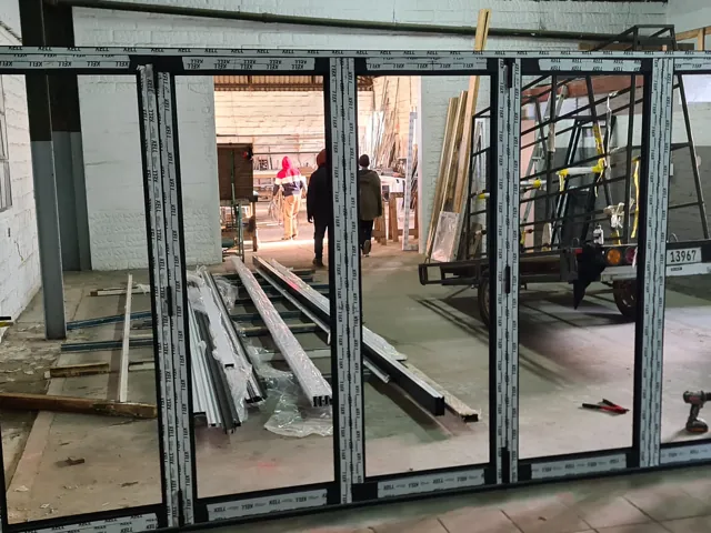 Vistafold doors in fabrication, ODG workshop, Bredasdorp
